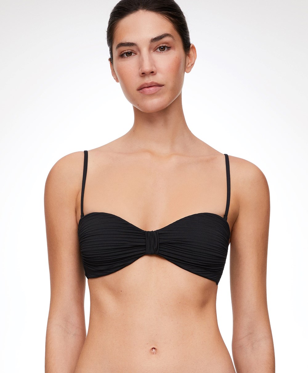 Black Oysho Brooch Bandeau Bikini Top | PKQD39126