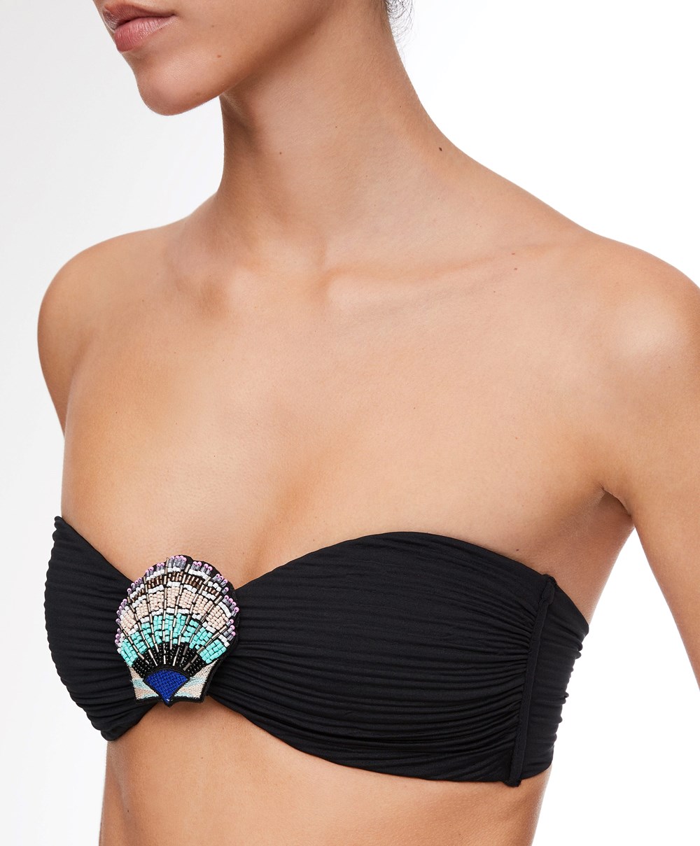 Black Oysho Brooch Bandeau Bikini Top | PKQD39126