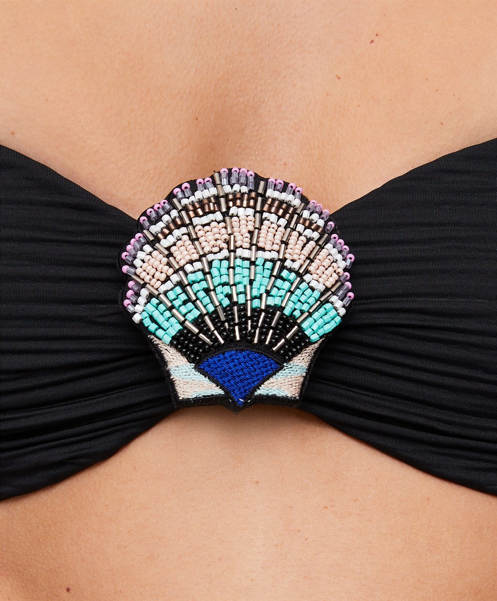 Black Oysho Brooch Bandeau Bikini Top | PKQD39126