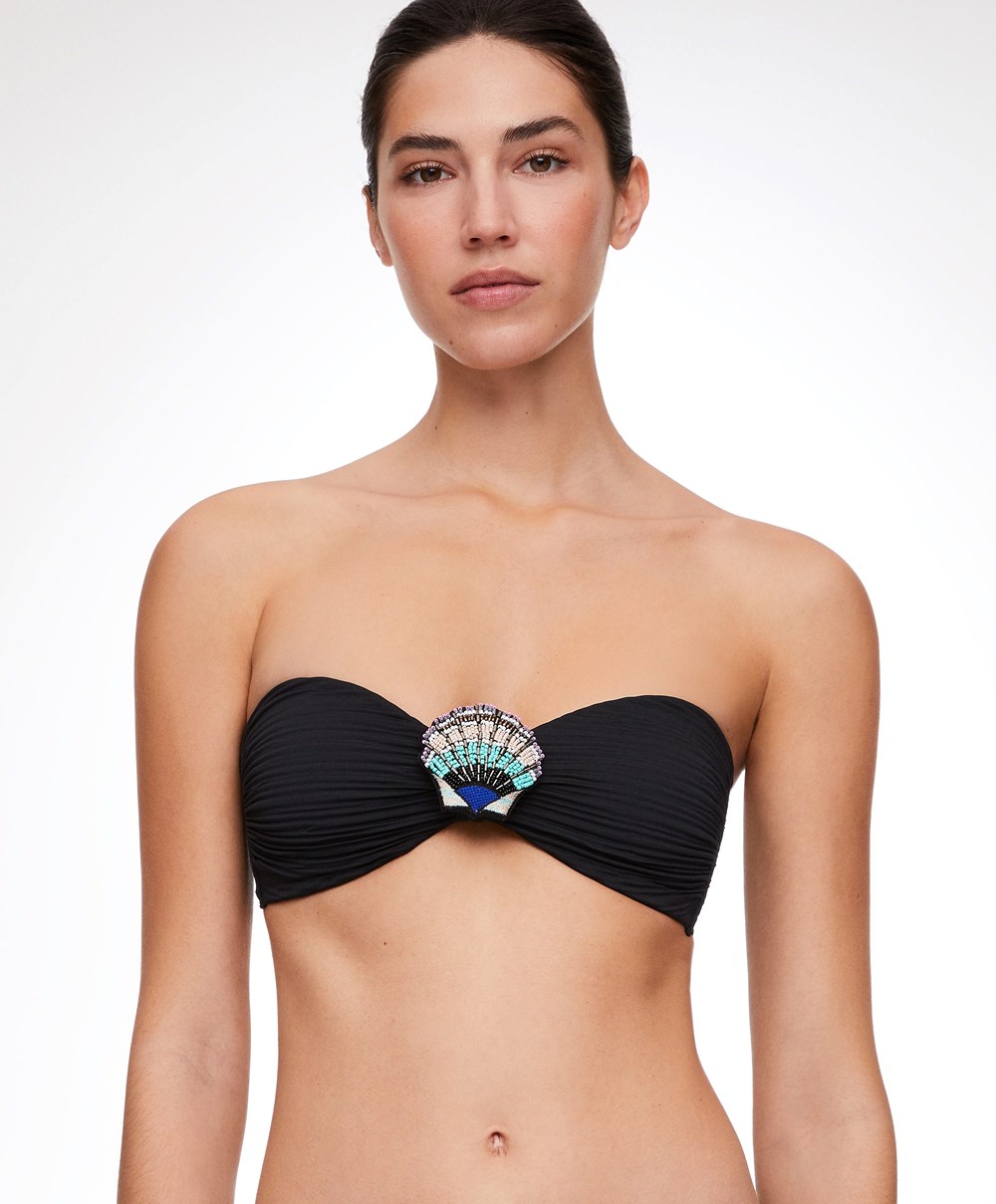 Black Oysho Brooch Bandeau Bikini Top | PKQD39126