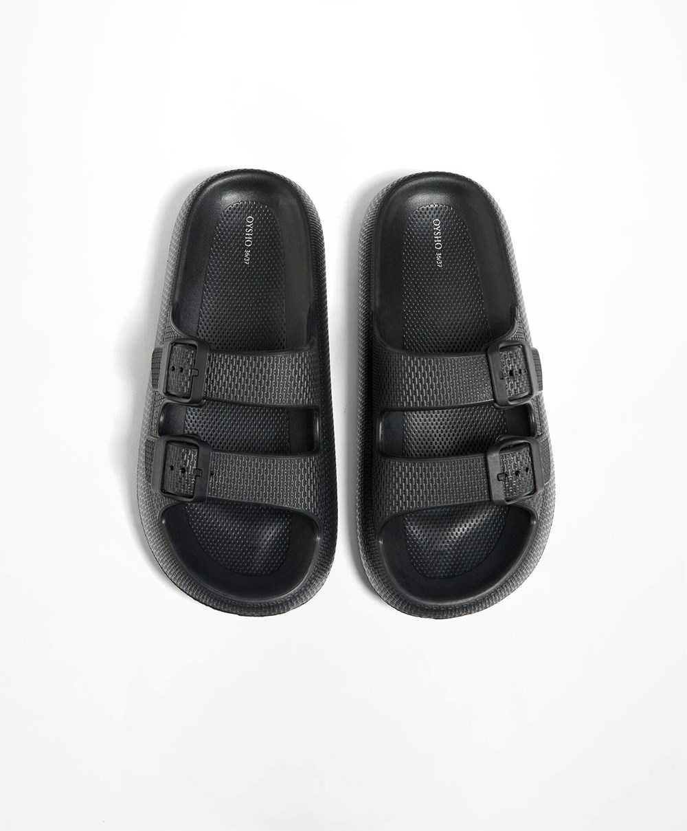 Black Oysho Buckle Moulded Beachwear Platforms | VNMD42659