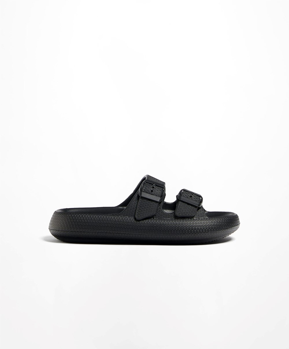 Black Oysho Buckle Moulded Beachwear Platforms | VNMD42659