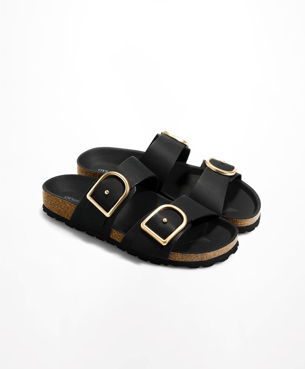 Black Oysho Buckle Sandals | EQPK96574