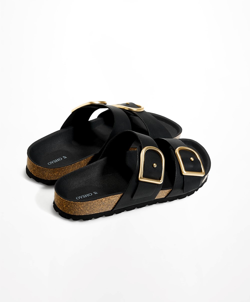 Black Oysho Buckle Sandals | EQPK96574