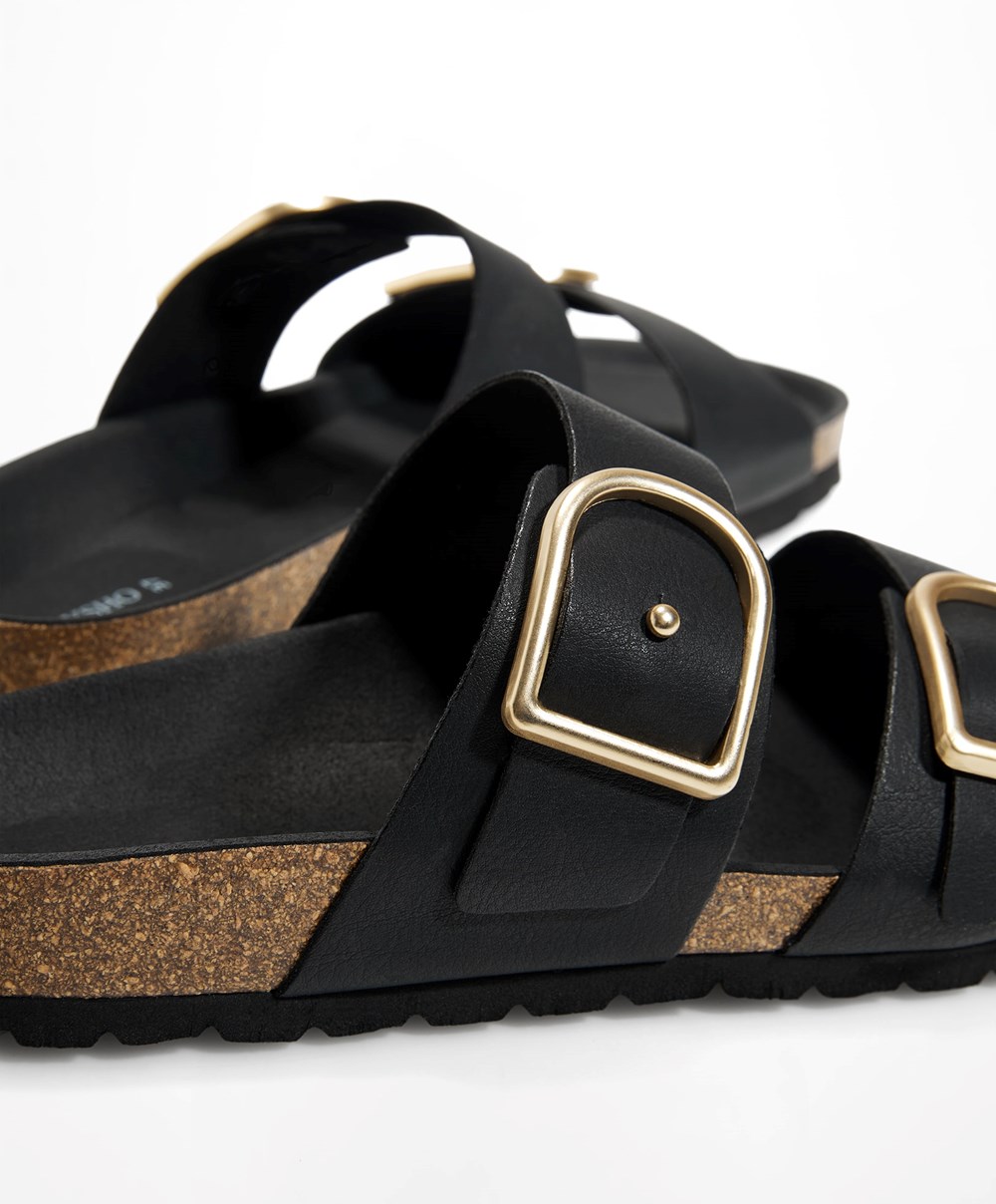 Black Oysho Buckle Sandals | EQPK96574