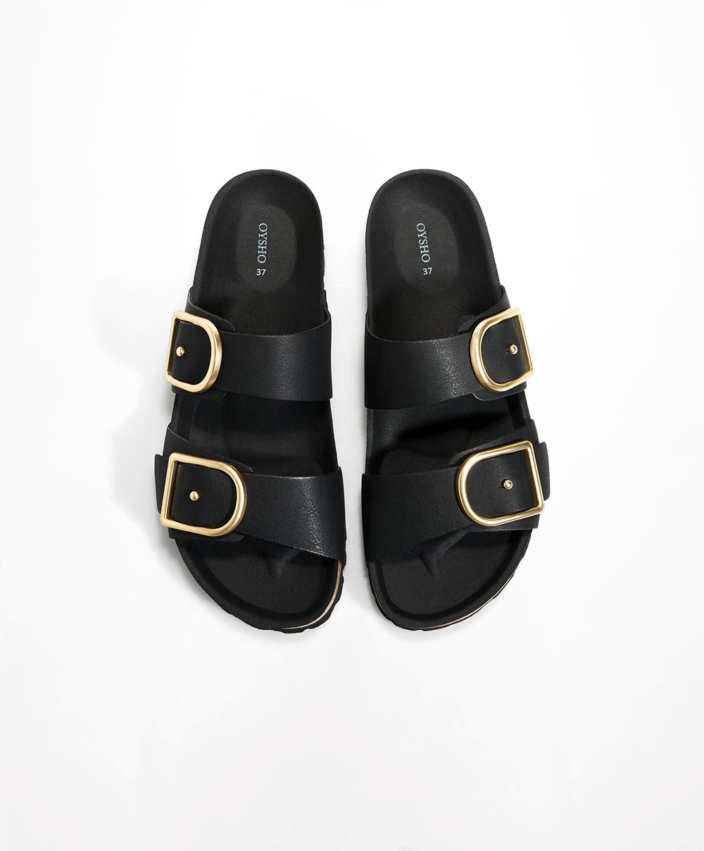 Black Oysho Buckle Sandals | OGZC25674