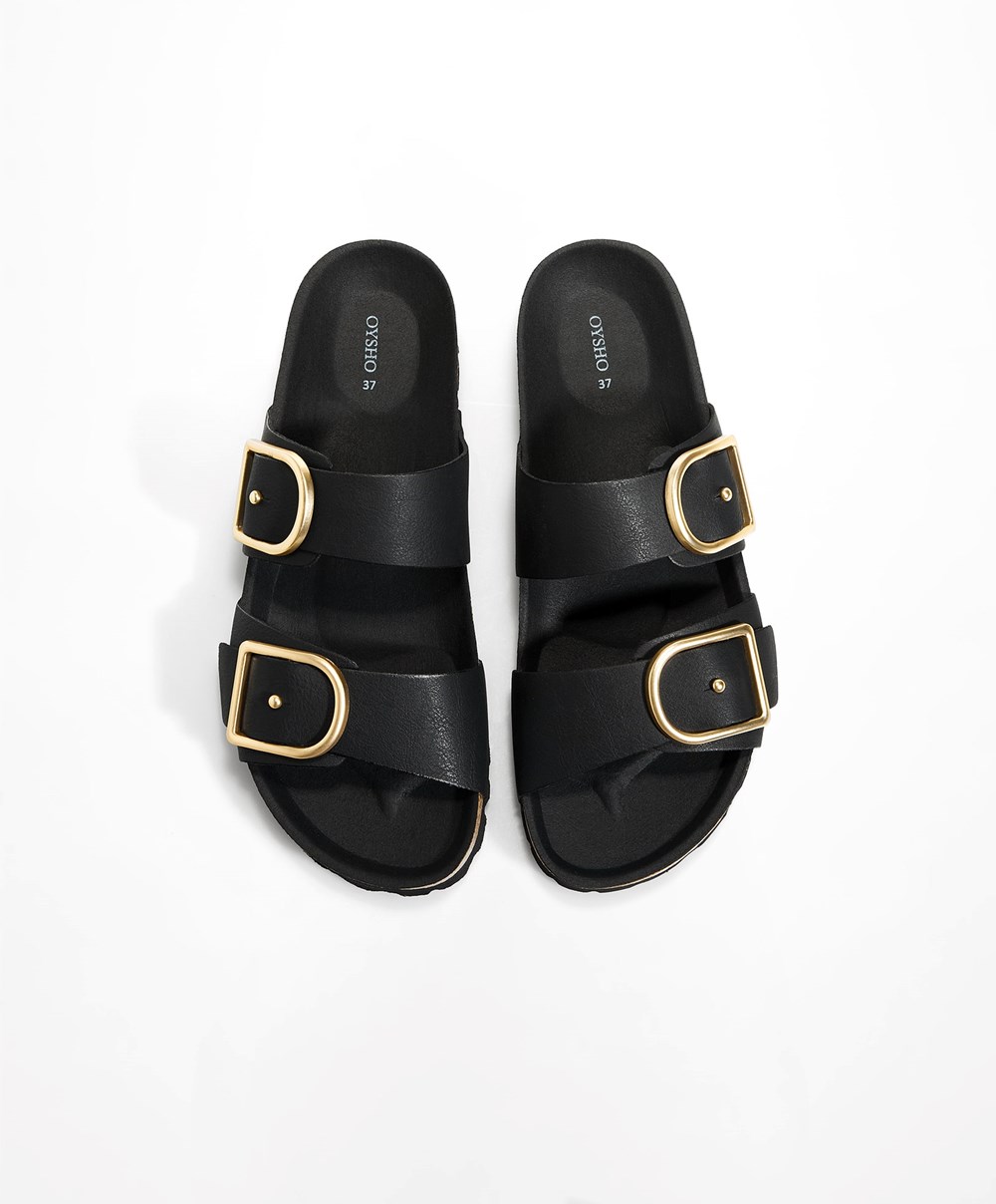 Black Oysho Buckle Sandals | TQFO61039