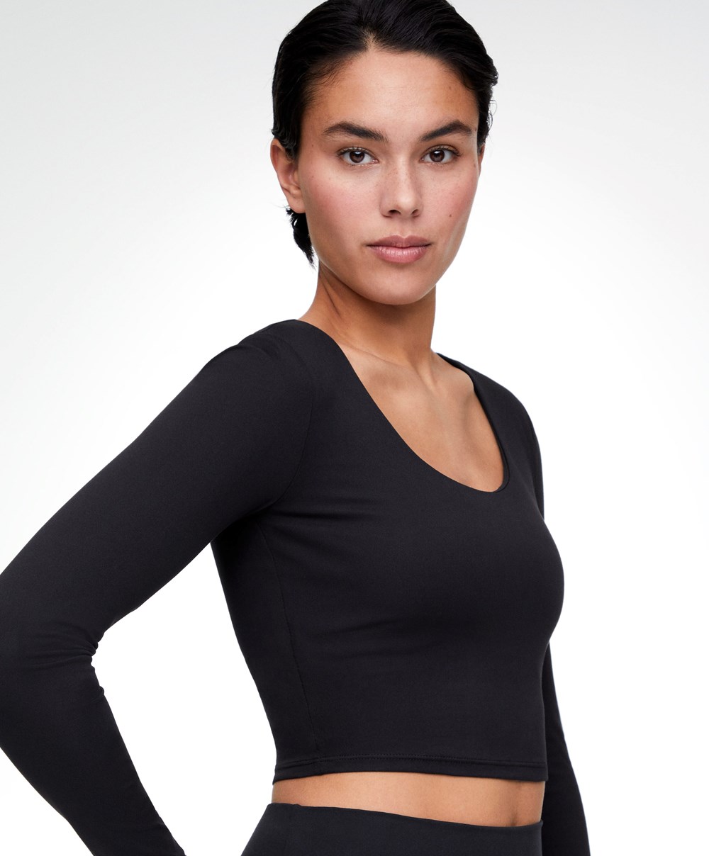 Black Oysho Comfortlux Long-sleeved T-shirt With Cups | LSZP42513