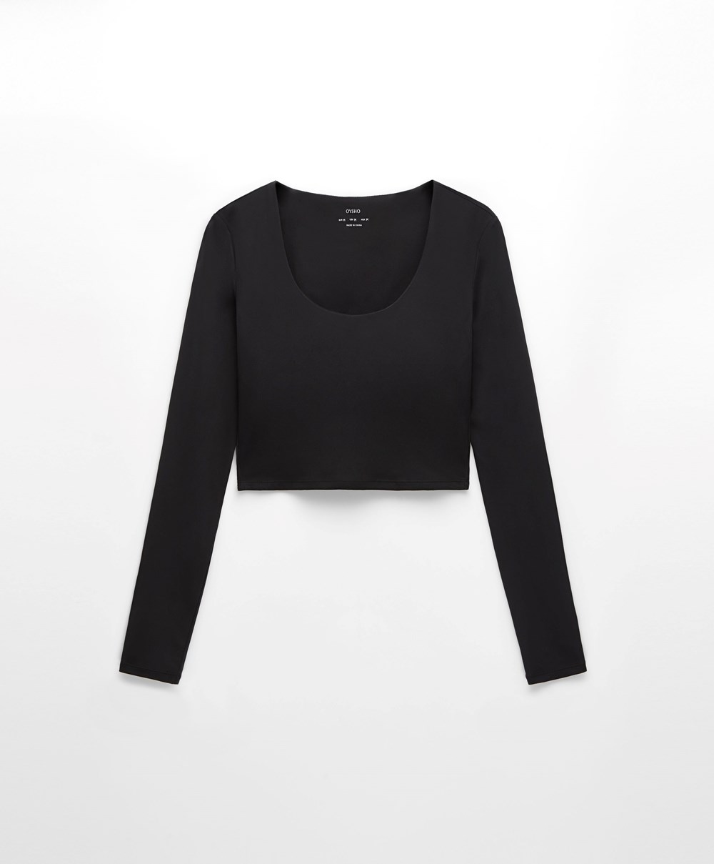 Black Oysho Comfortlux Long-sleeved T-shirt With Cups | LSZP42513