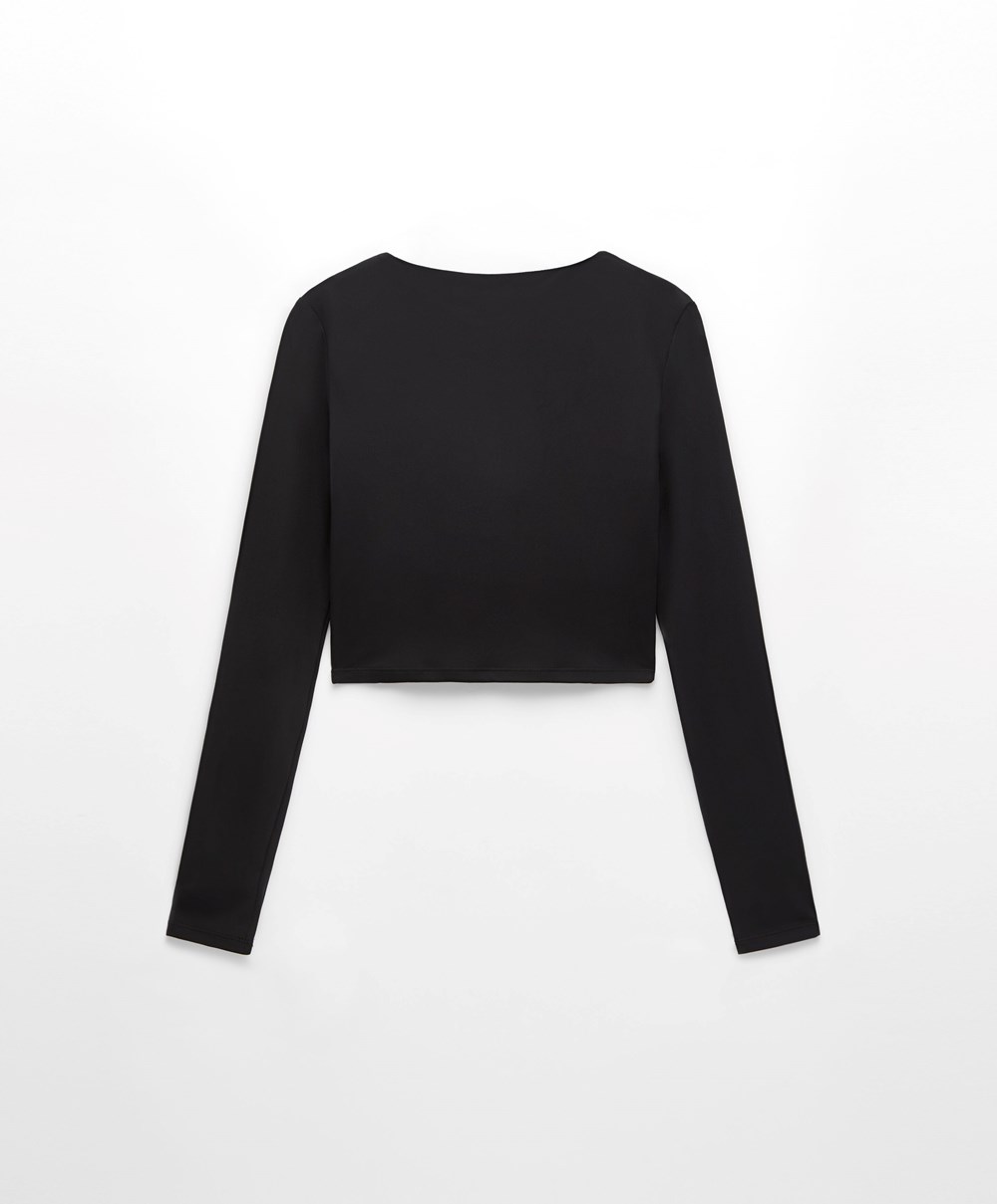 Black Oysho Comfortlux Long-sleeved T-shirt With Cups | LSZP42513