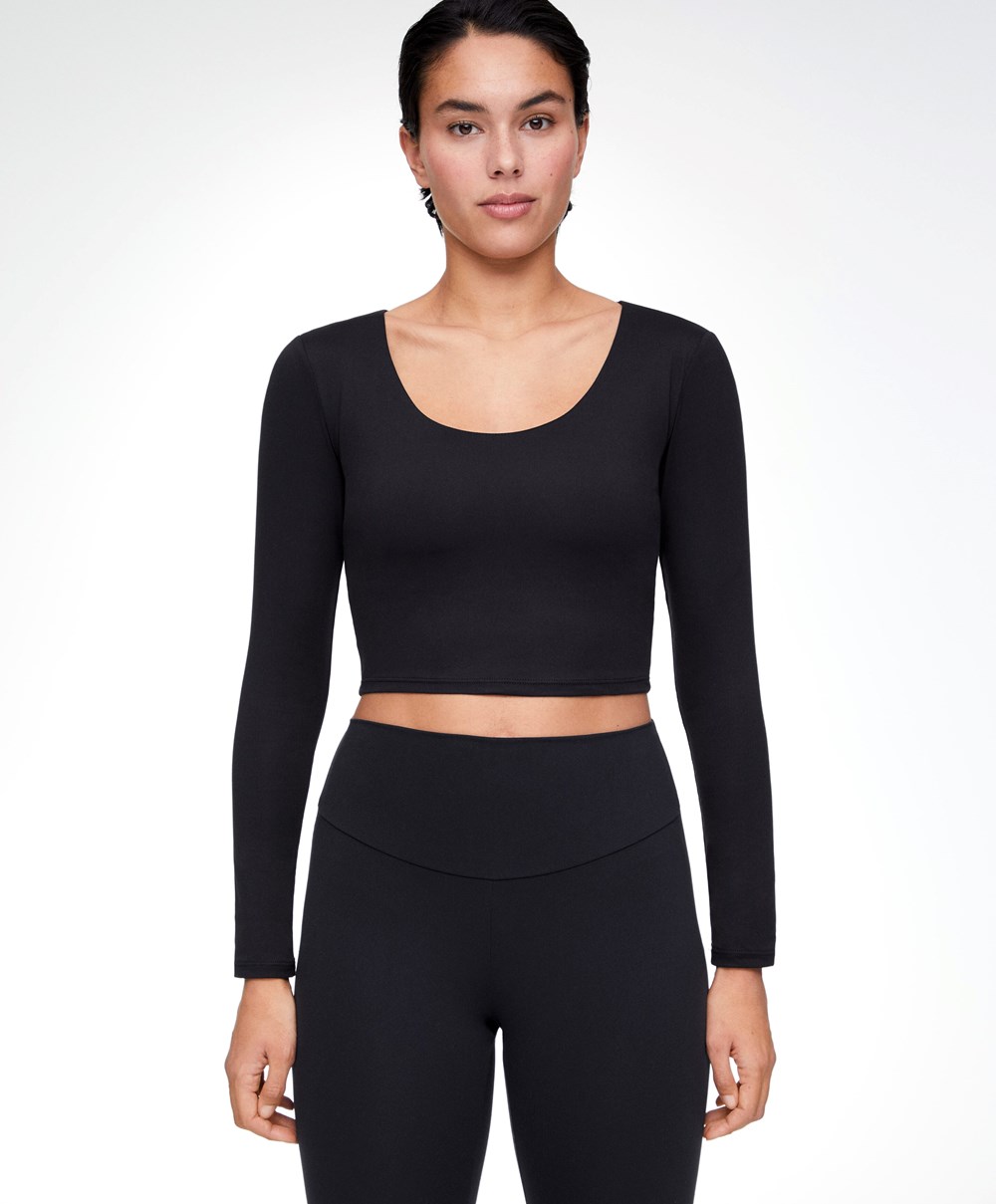 Black Oysho Comfortlux Long-sleeved T-shirt With Cups | LSZP42513