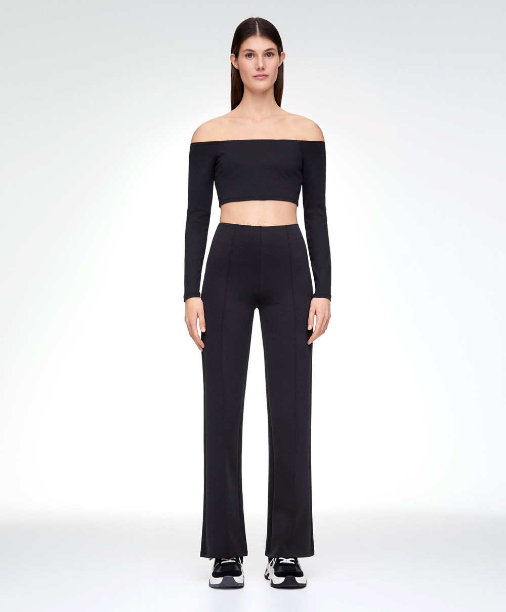 Black Oysho Comfortlux Off-the-shoulder Top With Cups | PQZH20698