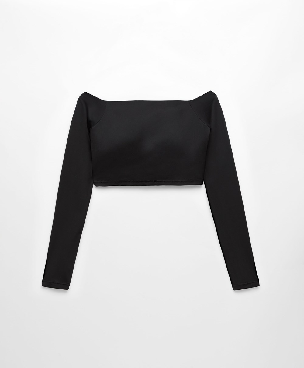 Black Oysho Comfortlux Off-the-shoulder Top With Cups | PQZH20698