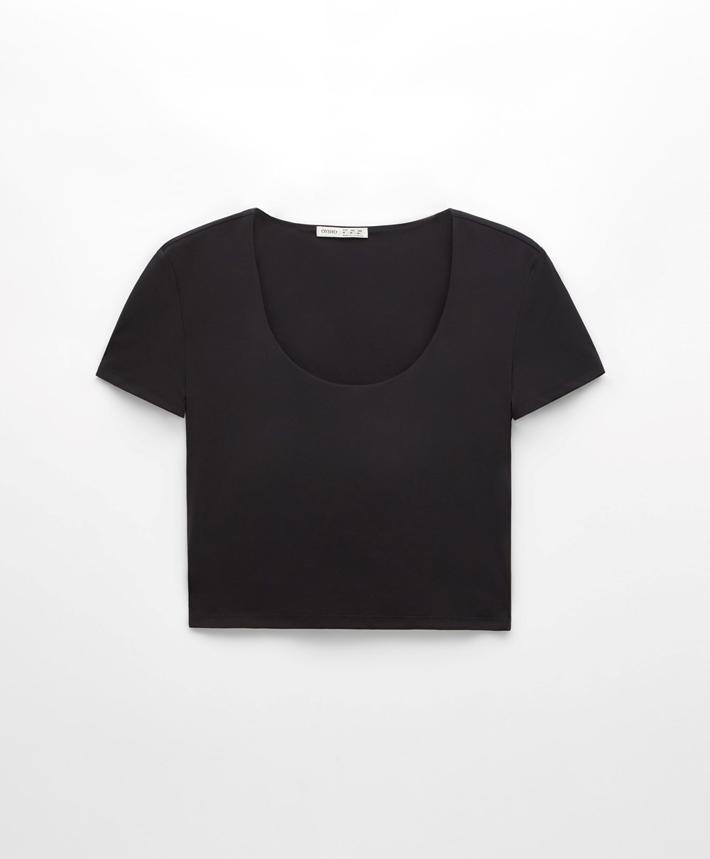 Black Oysho Comfortlux Short-sleeved T-shirt With Cups | NLKO36514