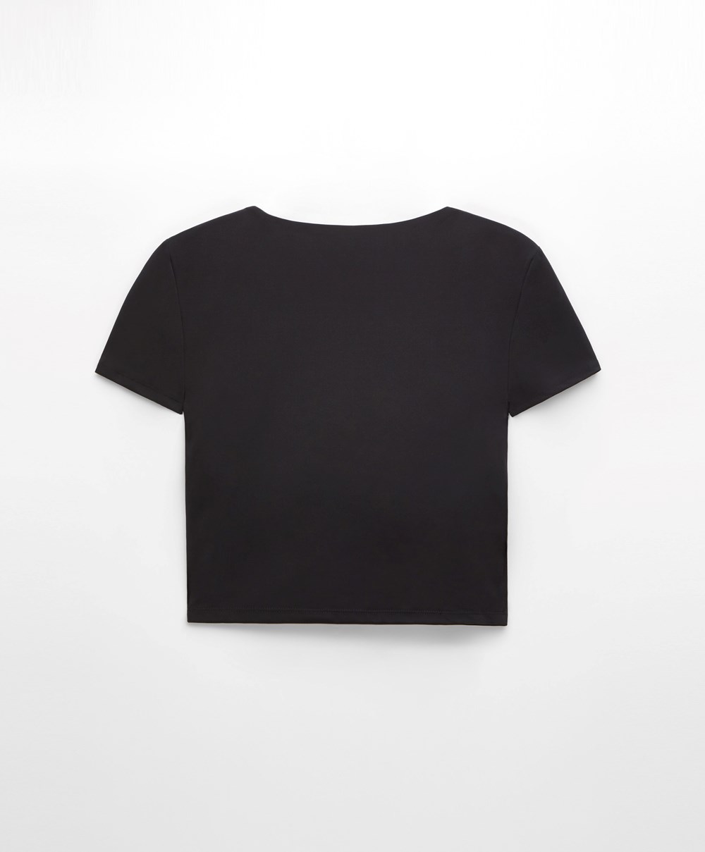 Black Oysho Comfortlux Short-sleeved T-shirt With Cups | NLKO36514