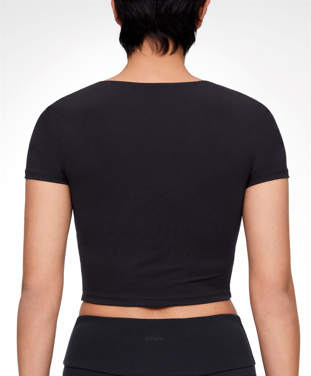 Black Oysho Comfortlux Short-sleeved T-shirt With Cups | NLKO36514