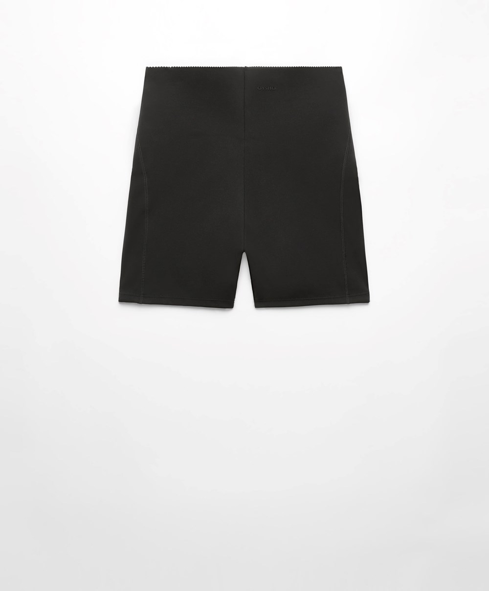 Black Oysho Compressive Core Control 10cm Hot Pant | DHQL01785