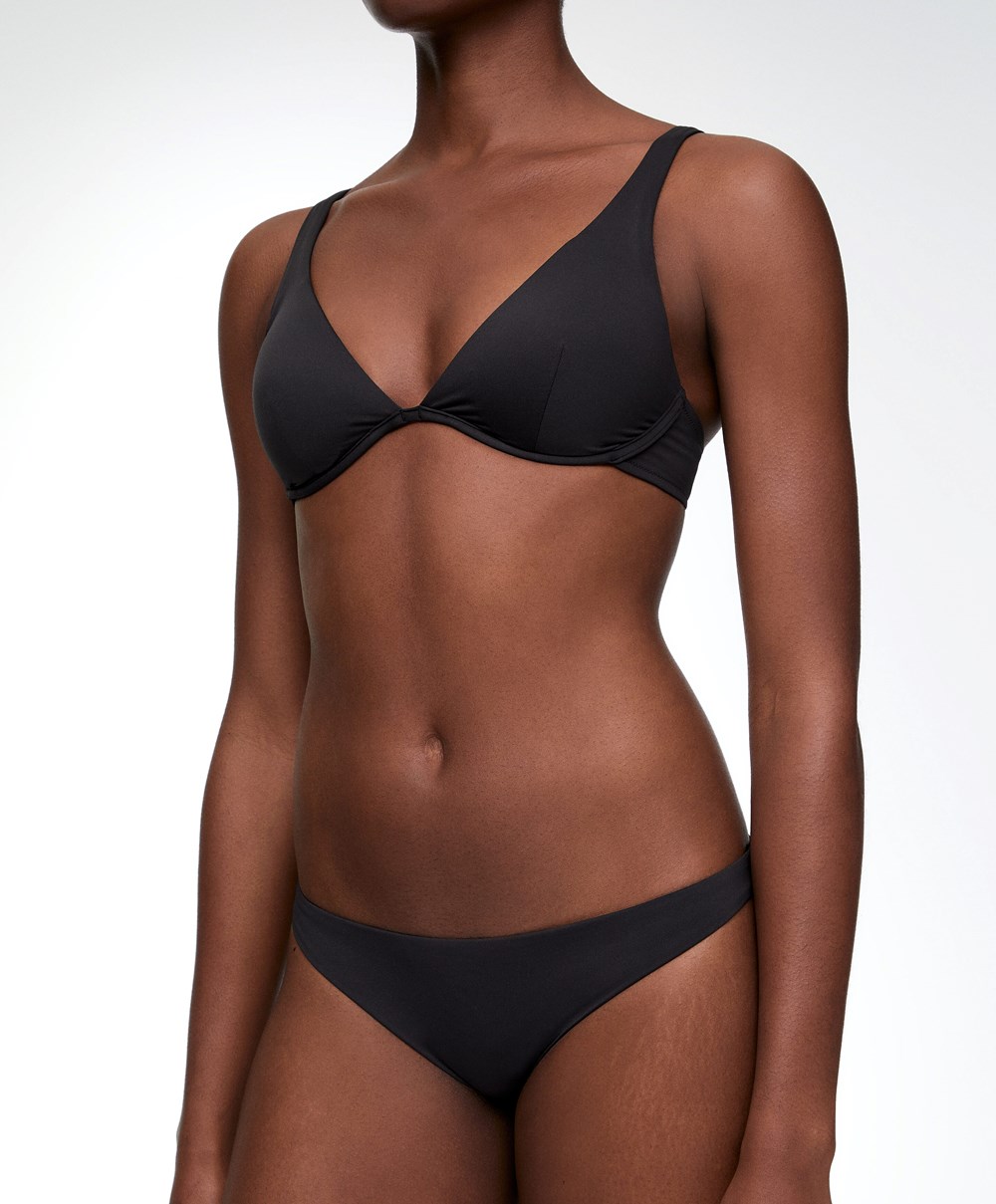 Black Oysho Continuous Underwire Halter Neck Bikini Top | QJLE94352