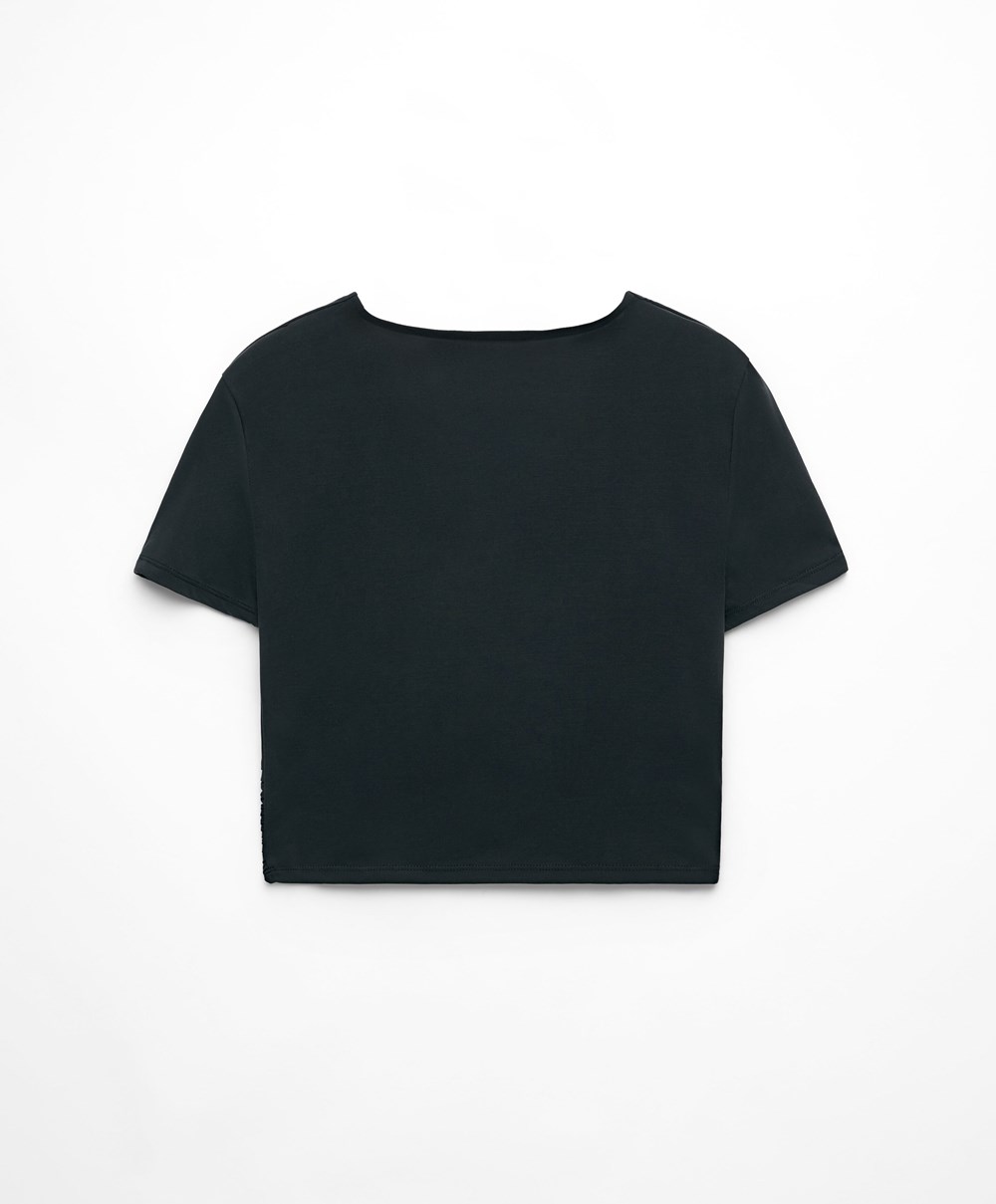 Black Oysho Crop Modal Knot T-shirt | OPUH84619