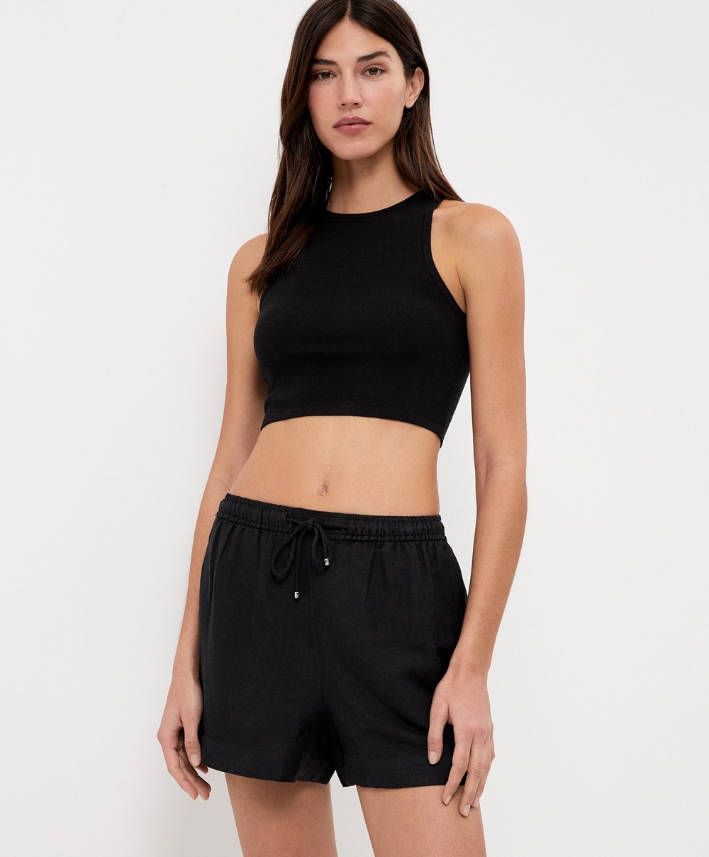 Black Oysho Cropped Knit Top | MUBT60854