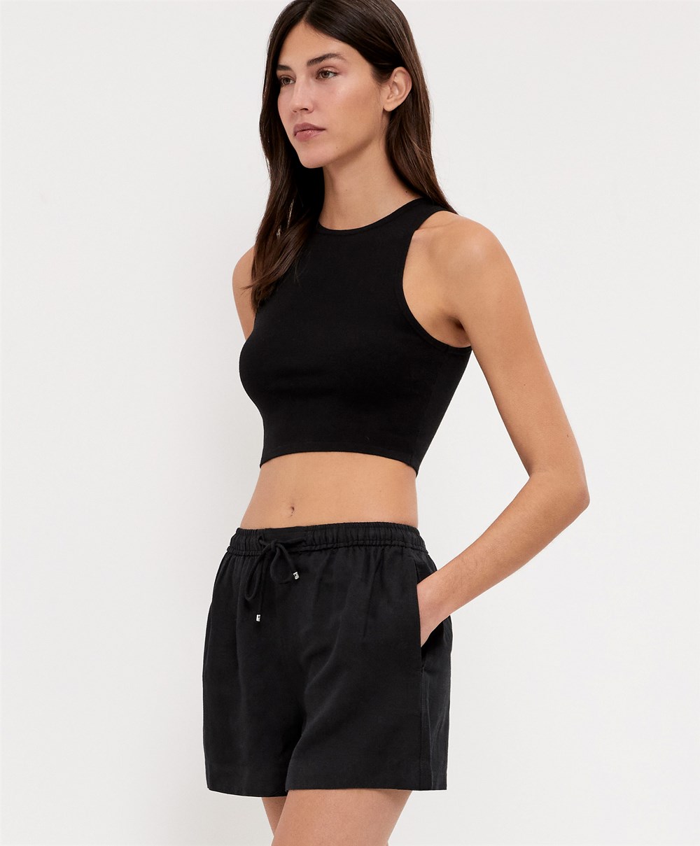 Black Oysho Cropped Knit Top | MUBT60854