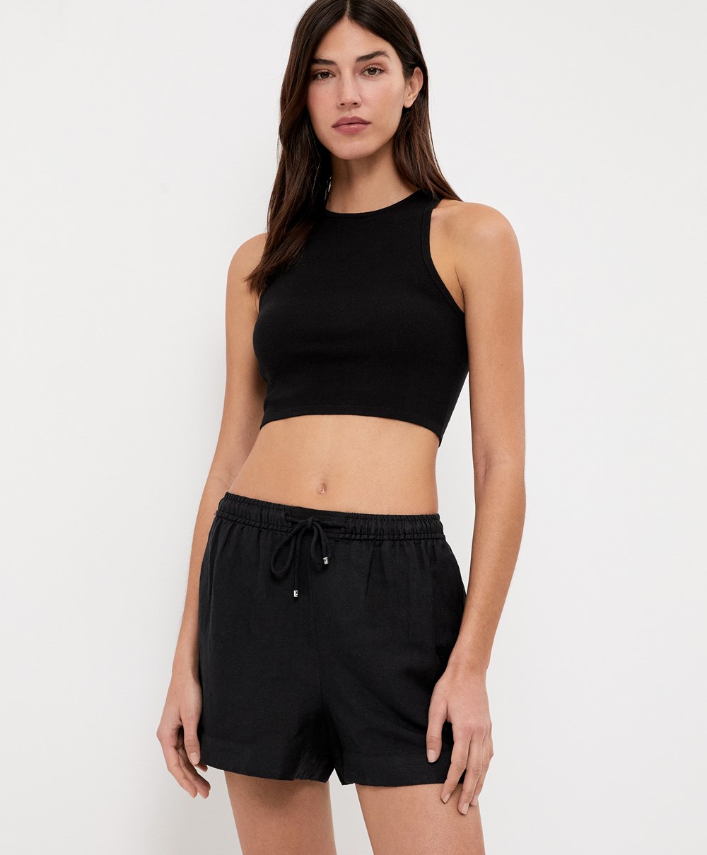 Black Oysho Cropped Knit Top | QTFV40968