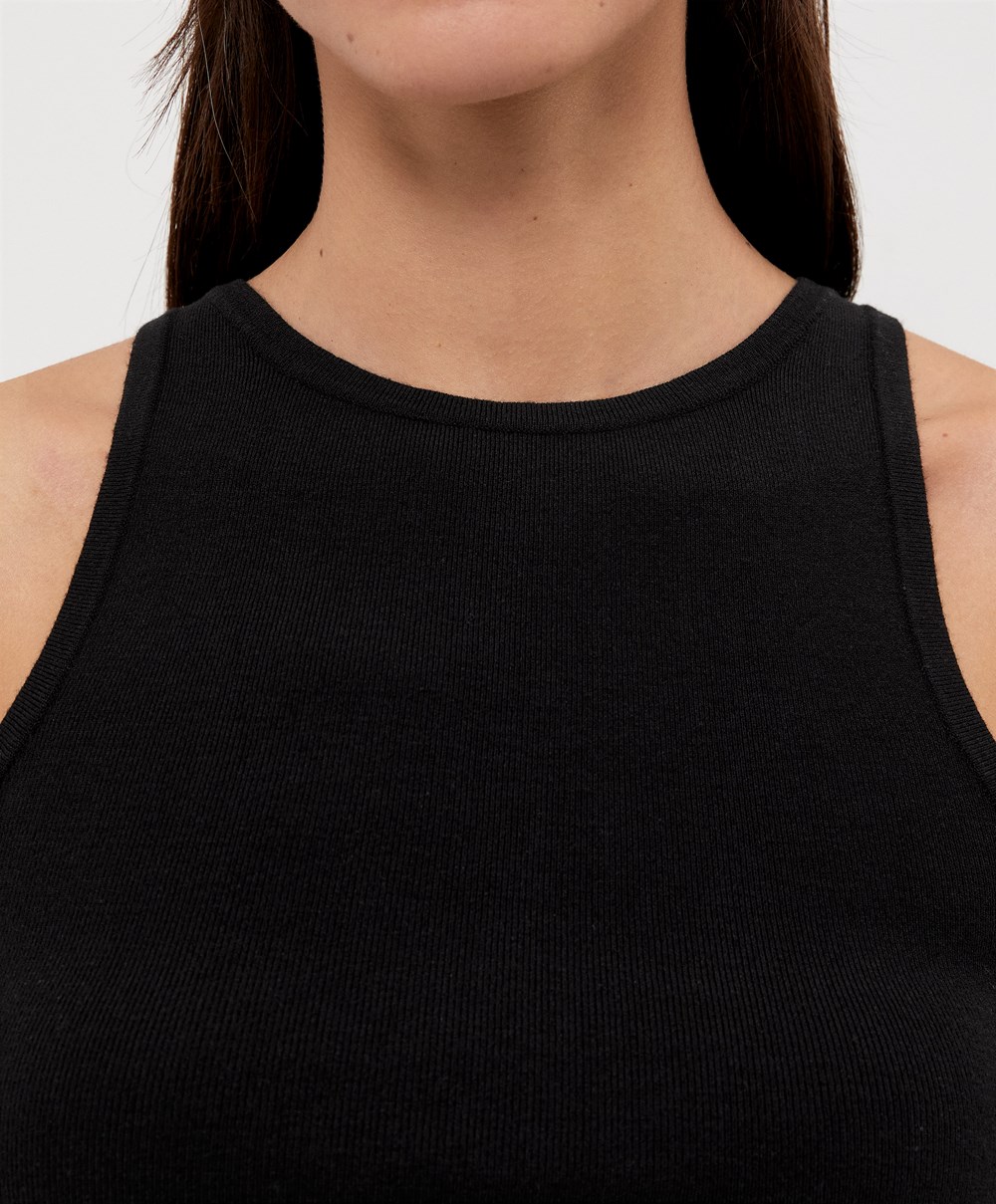 Black Oysho Cropped Knit Top | QTFV40968