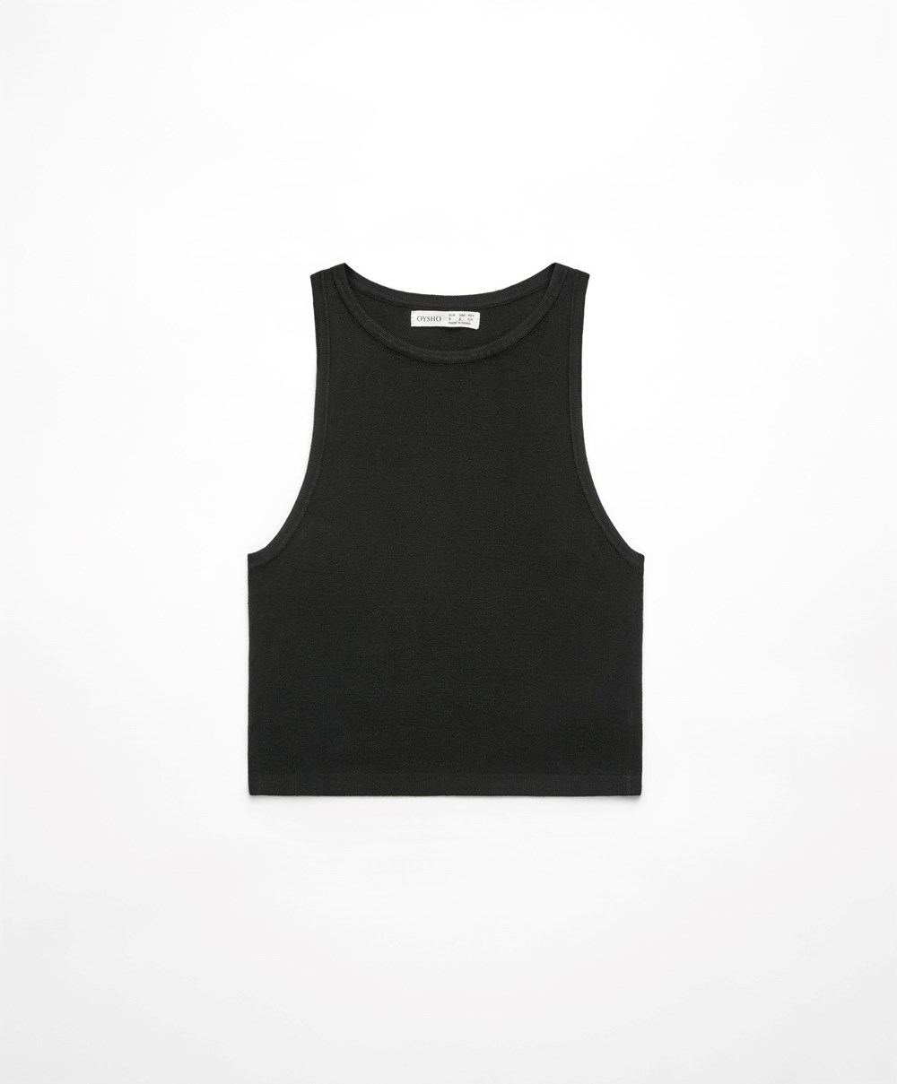 Black Oysho Cropped Knit Top | XYFE01635