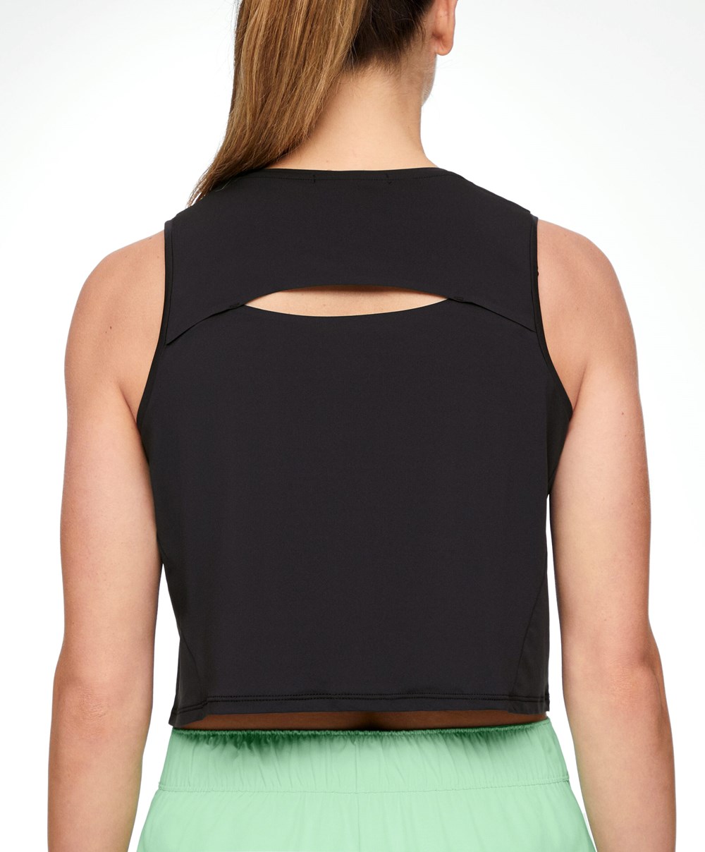 Black Oysho Cropped Microperforated Technical Sleeveless T-shirt | DSQC41067