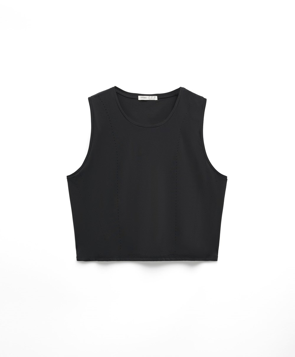 Black Oysho Cropped Microperforated Technical Sleeveless T-shirt | DSQC41067