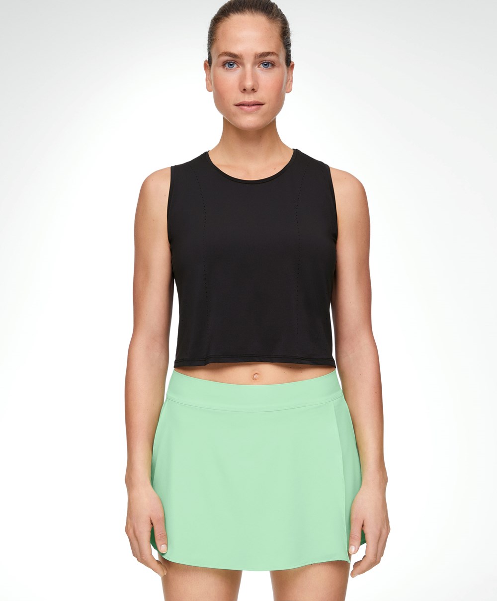 Black Oysho Cropped Microperforated Technical Sleeveless T-shirt | DSQC41067