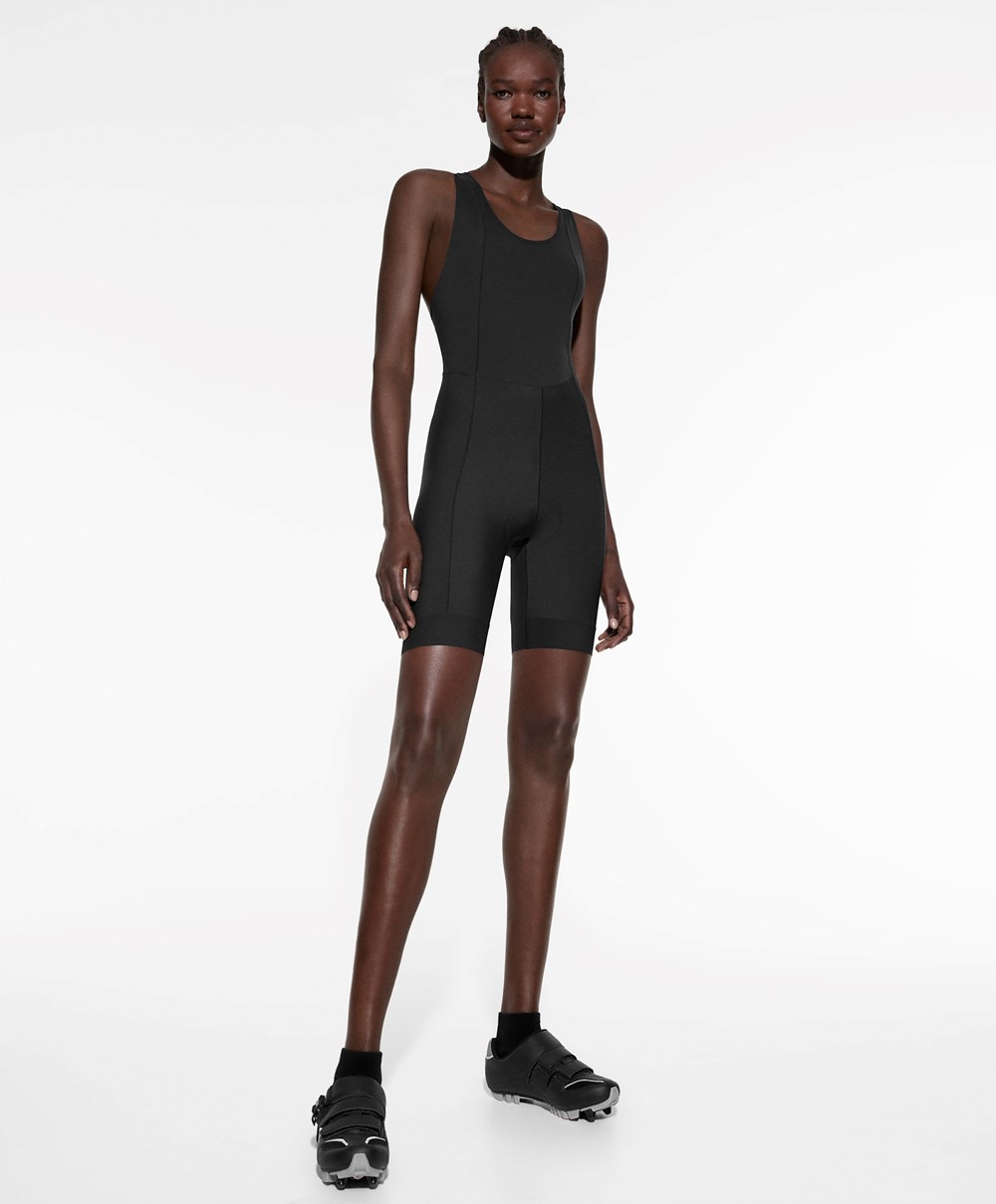 Black Oysho Cycling Short One-piece With Straps | CNAV02739