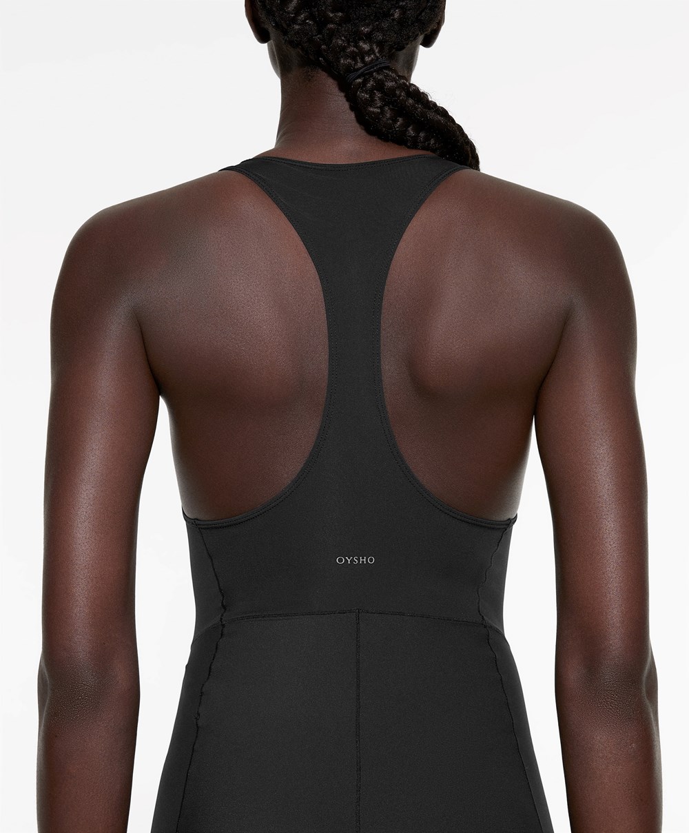 Black Oysho Cycling Short One-piece With Straps | CNAV02739