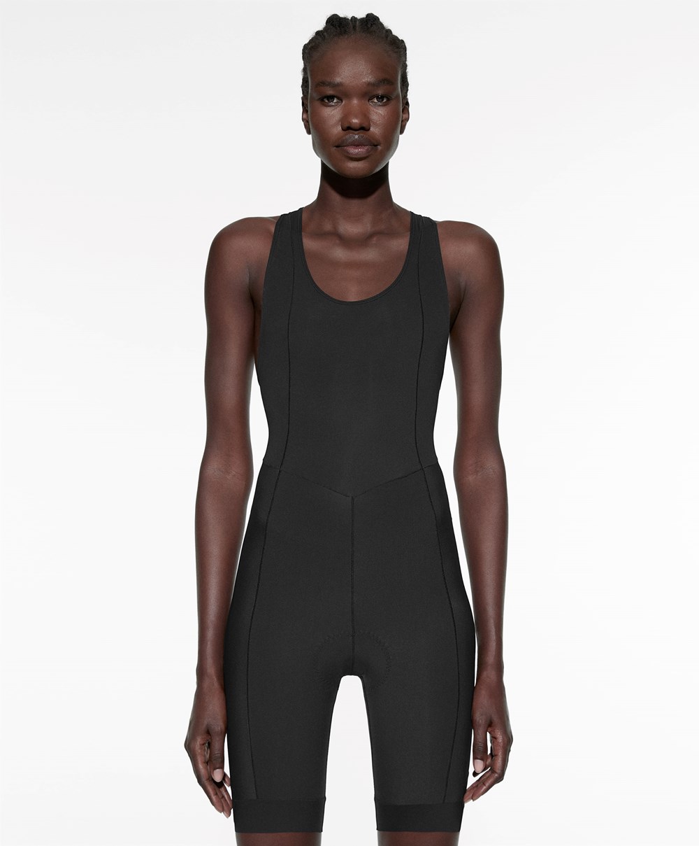 Black Oysho Cycling Short One-piece With Straps | CNAV02739