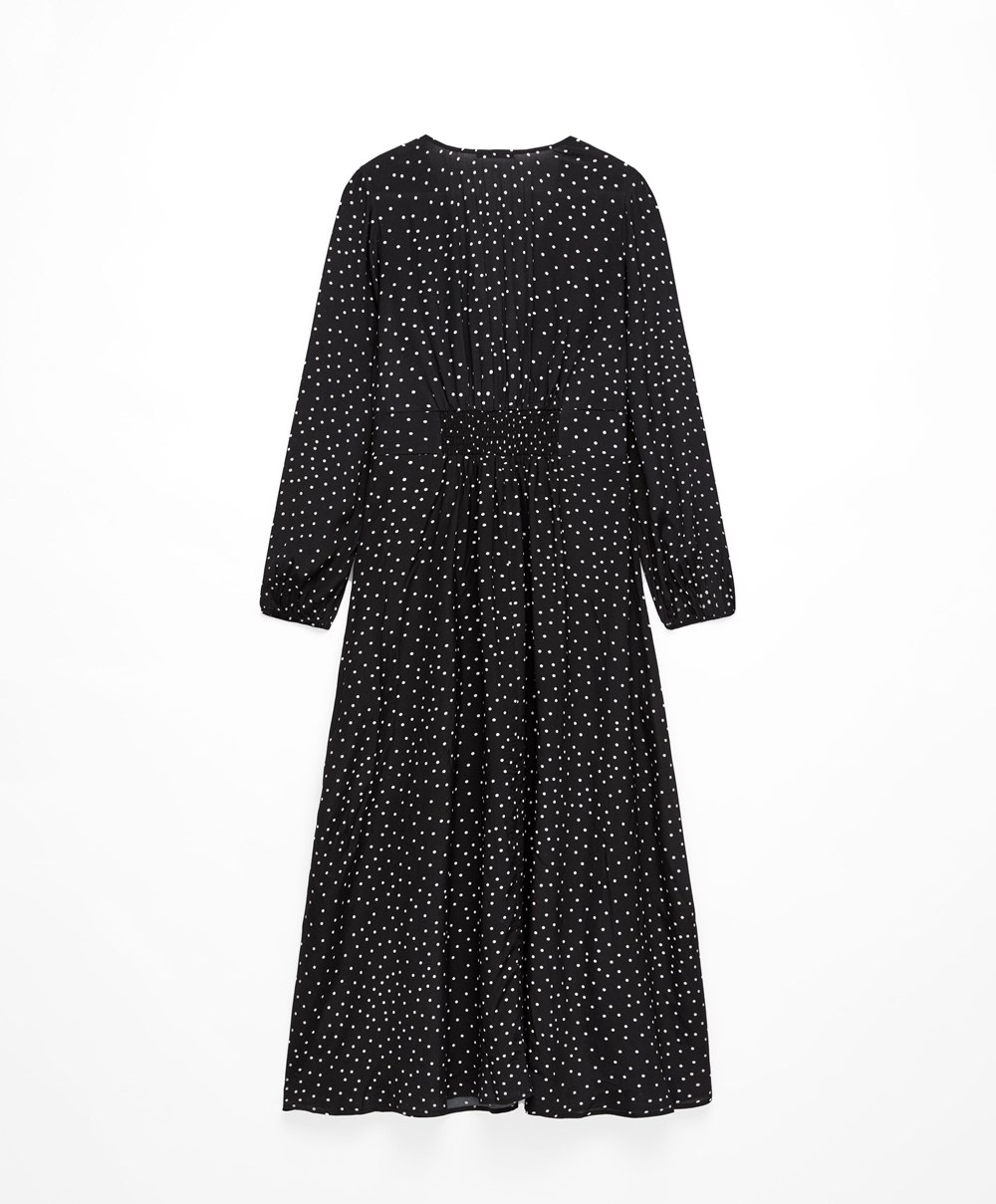 Black Oysho Dotted Long-sleeved Long Dress | OPMN62807