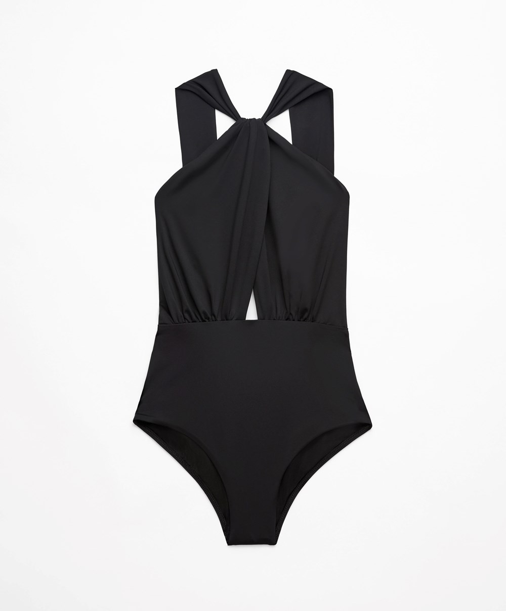 Black Oysho Draped Halter Swimsuit | KLRJ18396