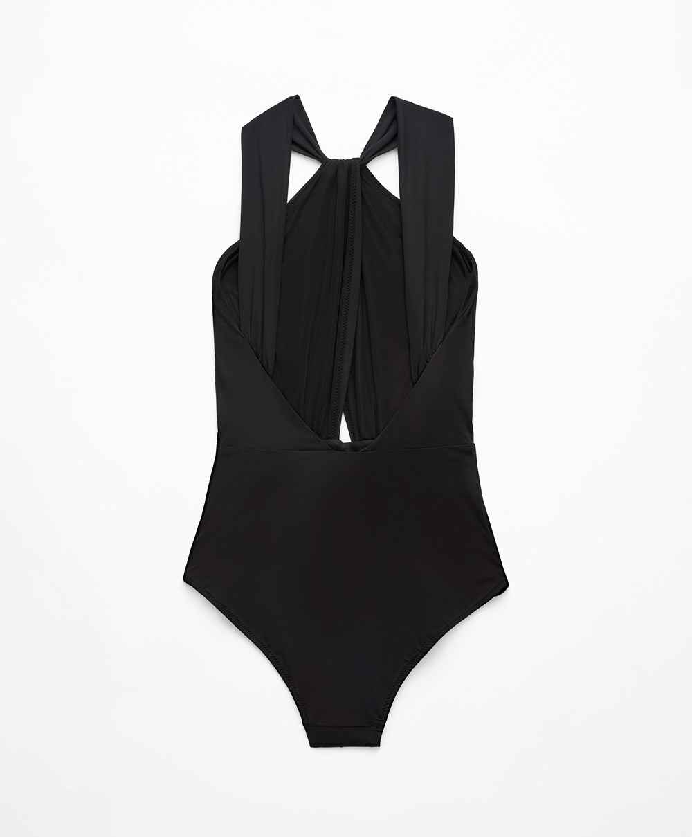 Black Oysho Draped Halter Swimsuit | KLRJ18396