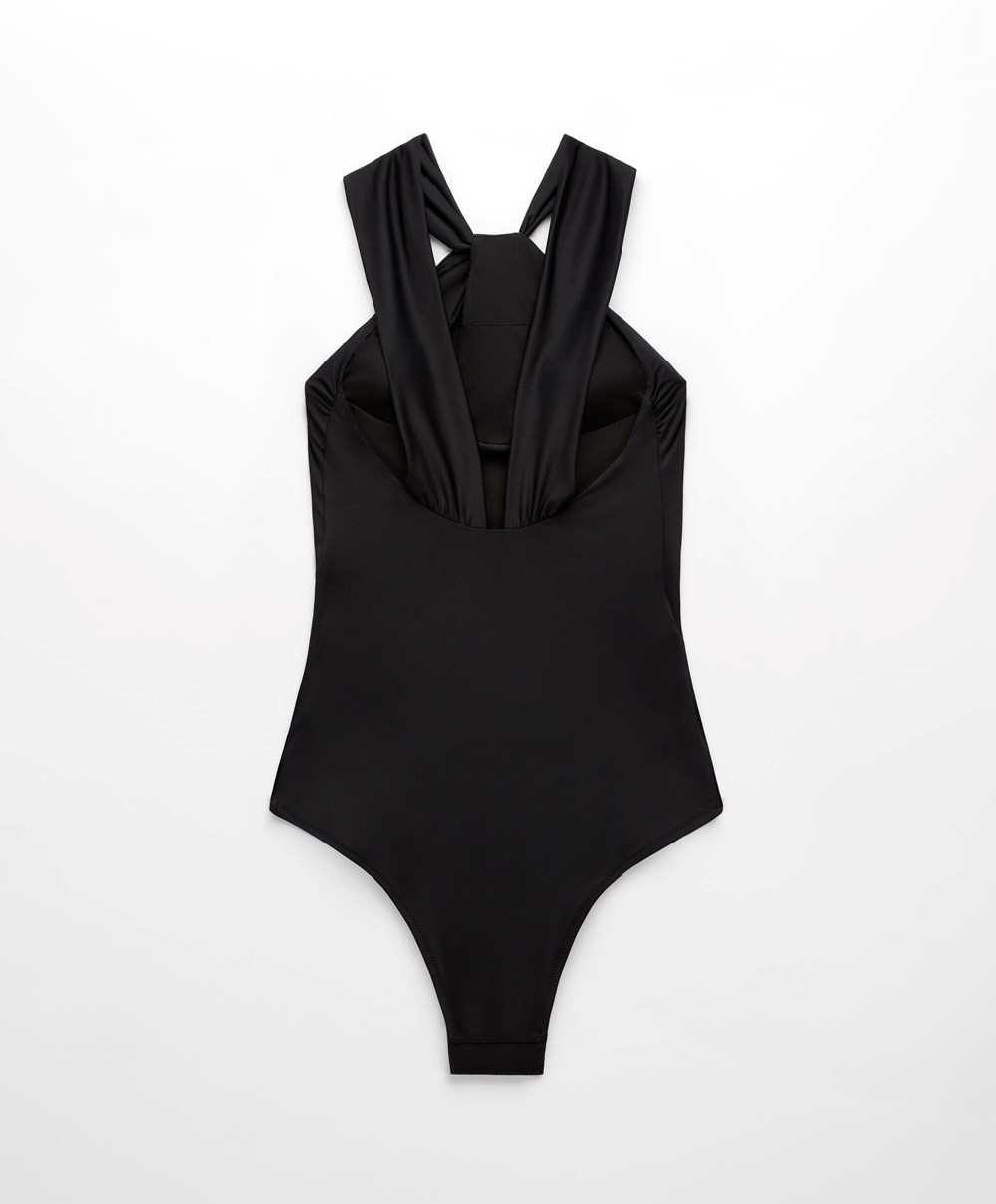 Black Oysho Draped Halter Swimsuit | OMRC62479