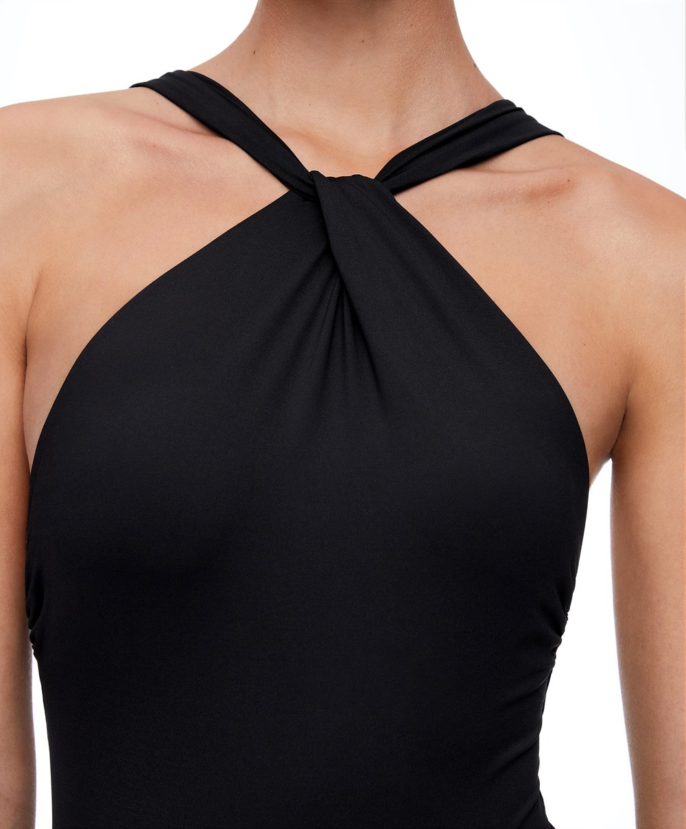 Black Oysho Draped Halter Swimsuit | OMRC62479