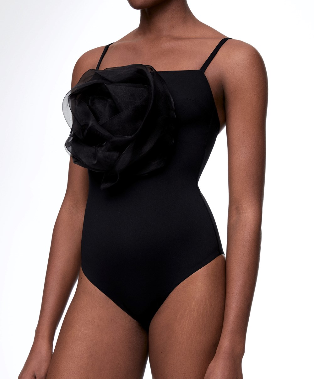 Black Oysho Floral Organza Swimsuit | XIDH06139