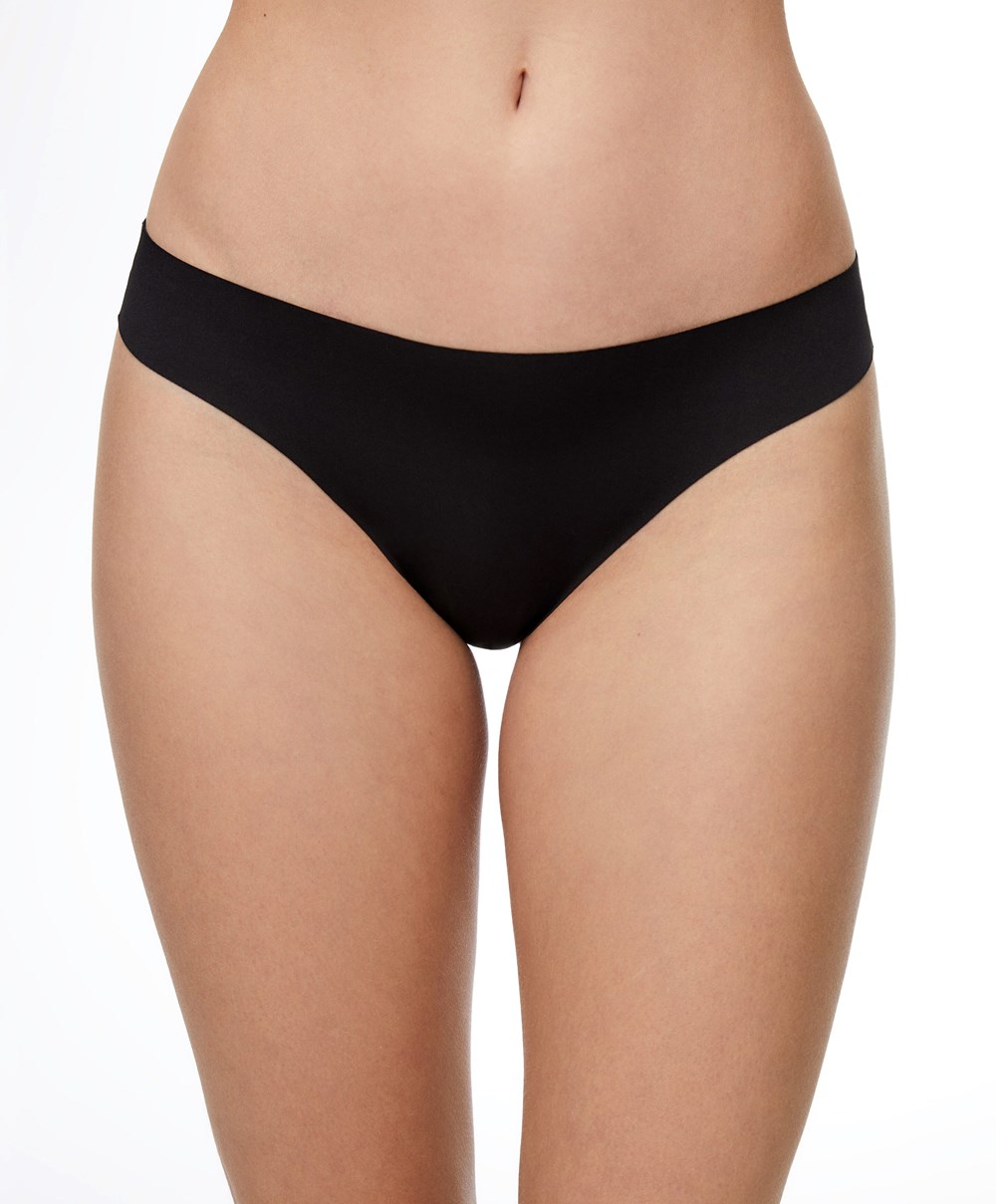 Black Oysho Invisible Laser-cut Hipster Thong | IEPR93051