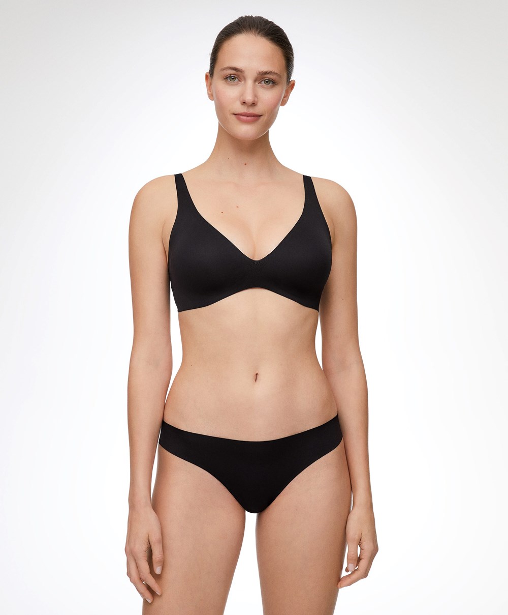 Black Oysho Invisible Laser-cut Hipster Thong | IEPR93051