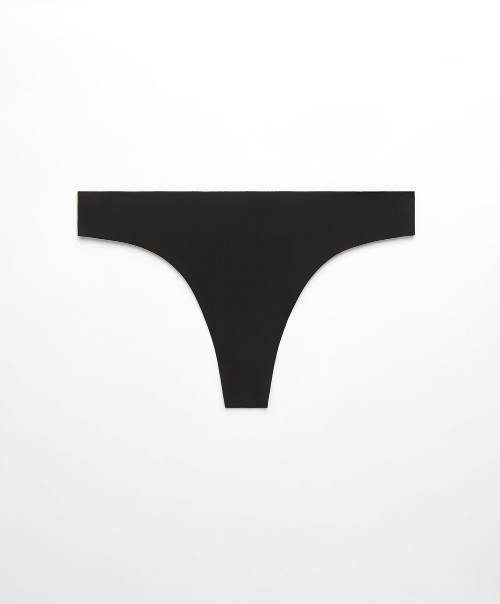 Black Oysho Invisible Laser-cut Hipster Thong | IEPR93051