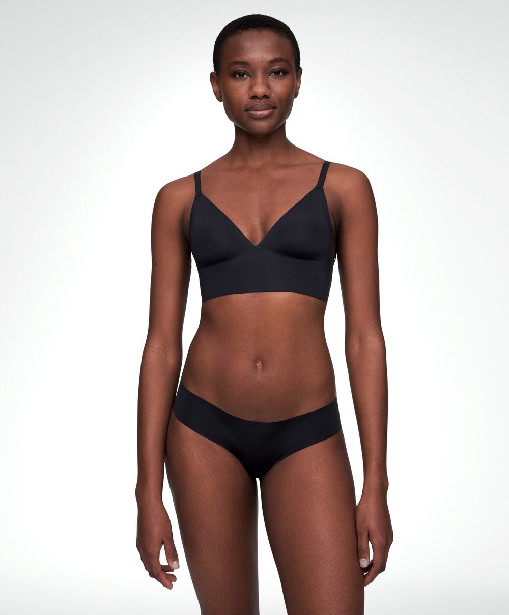 Black Oysho Invisible Laser-cut Triangle Bra Top With Low Back | IJPQ79248