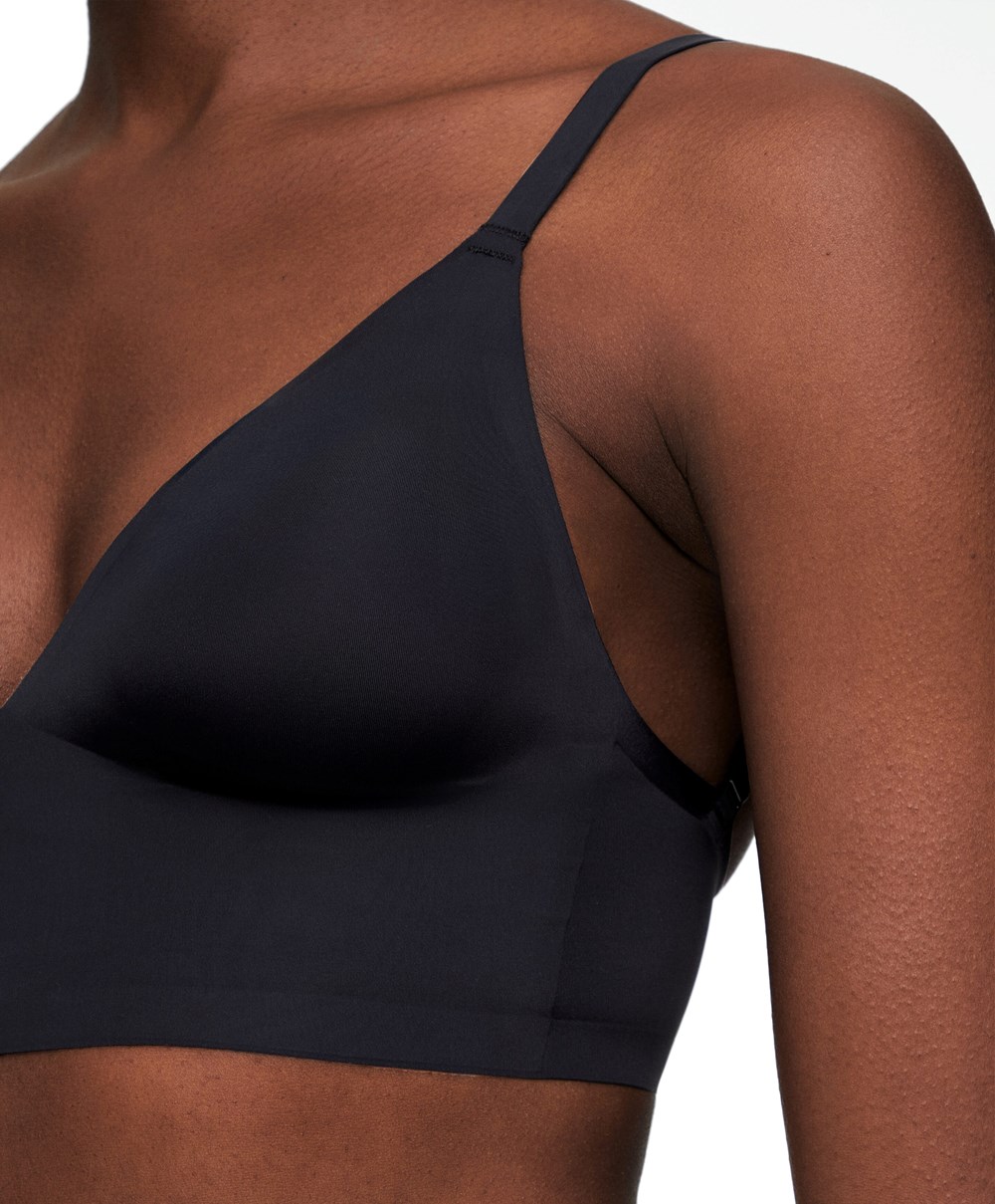 Black Oysho Invisible Laser-cut Triangle Bra Top With Low Back | IJPQ79248