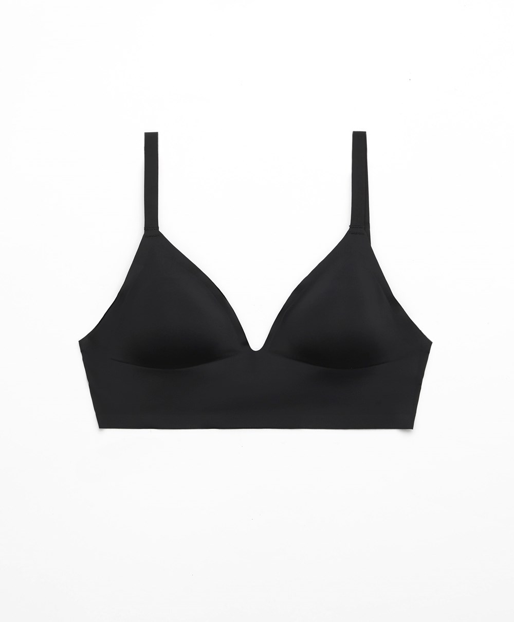 Black Oysho Invisible Laser-cut Triangle Bra Top With Low Back | IJPQ79248