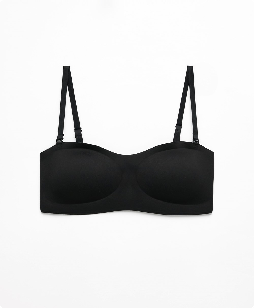 Black Oysho Invisible Polyamide Bandeau Bra With Removable Straps | MNIS26395