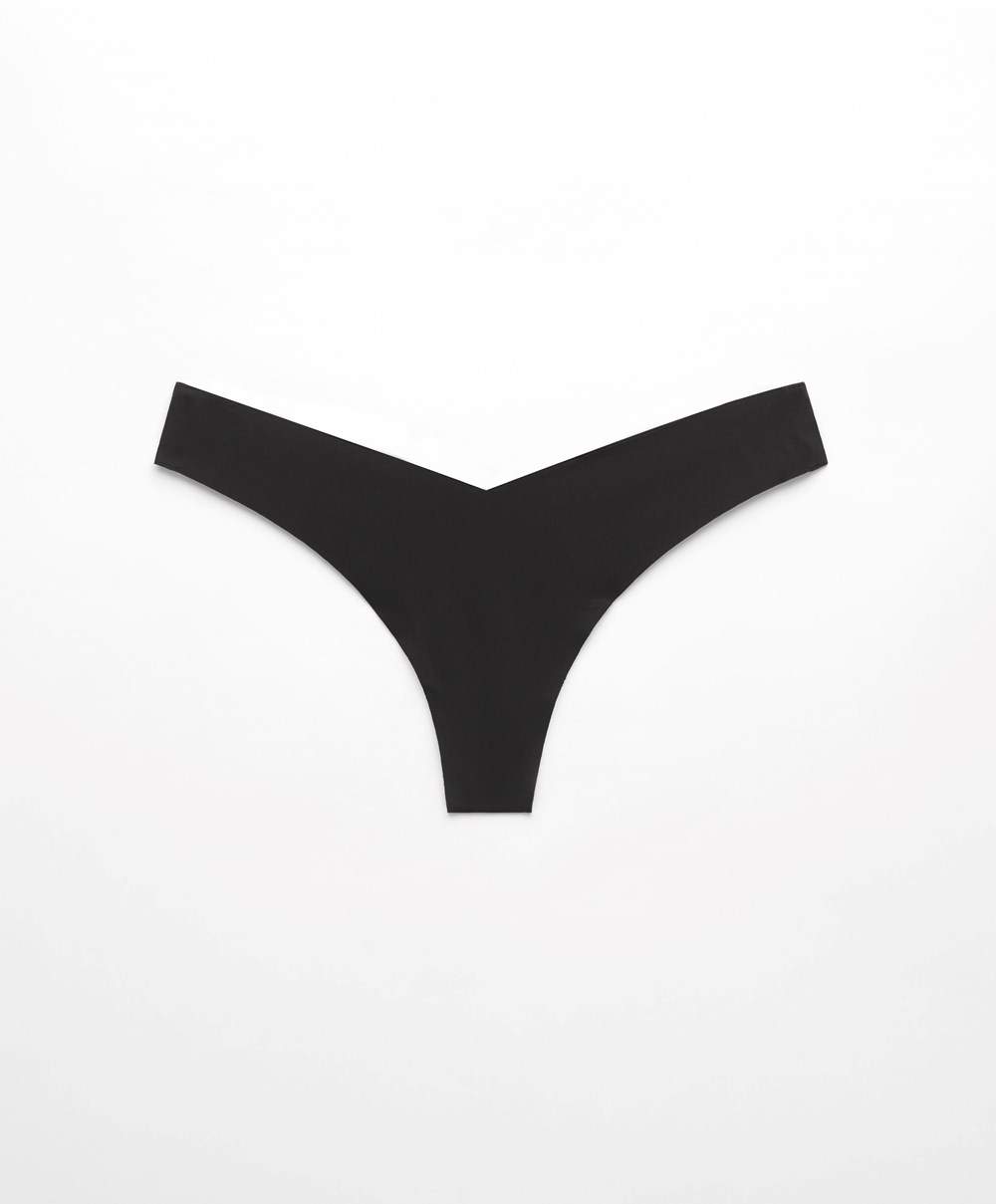 Black Oysho Invisible “v”-cut Thong | TUPL03145