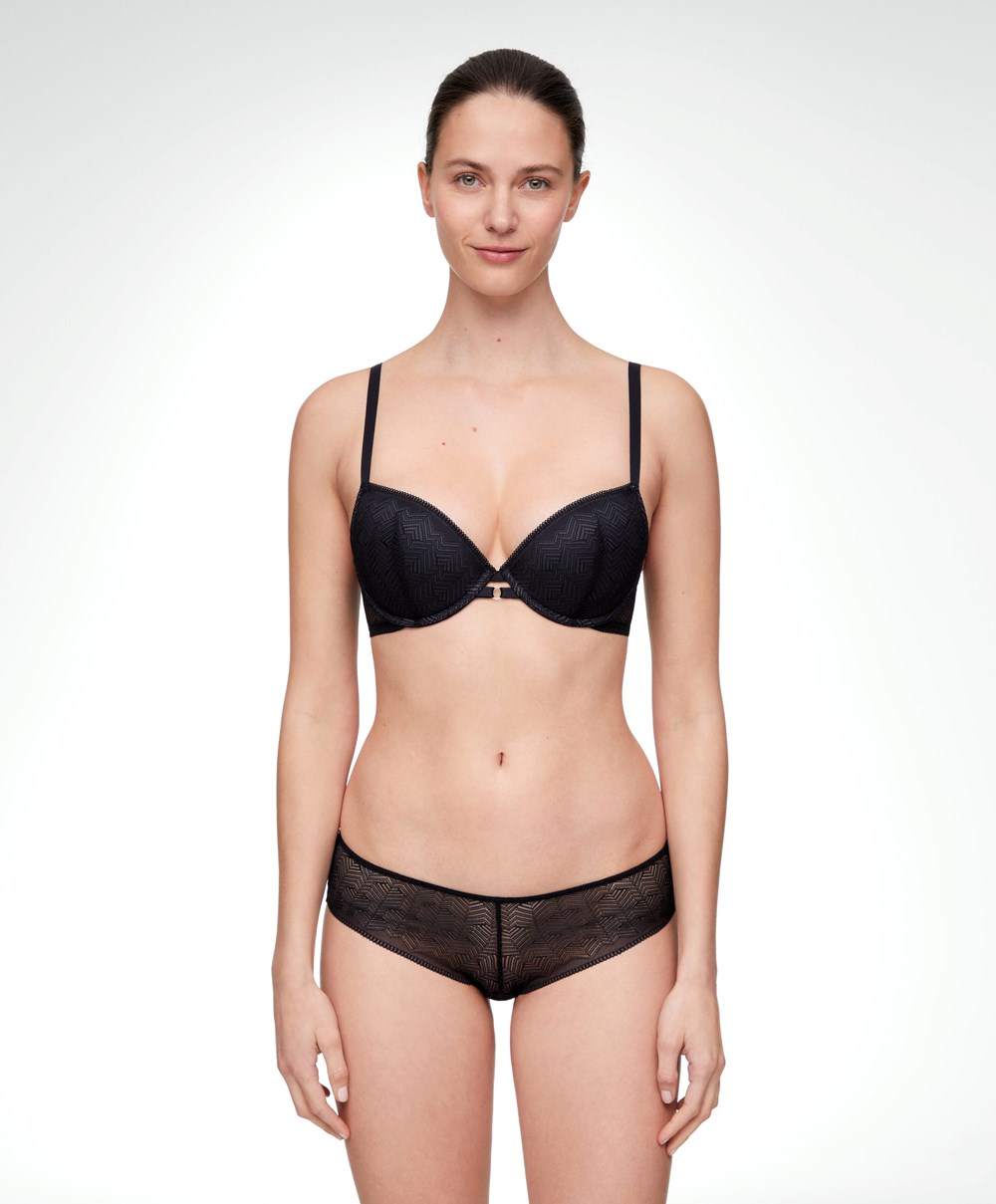 Black Oysho Lace Classic Push-up Bra | SVXG76321