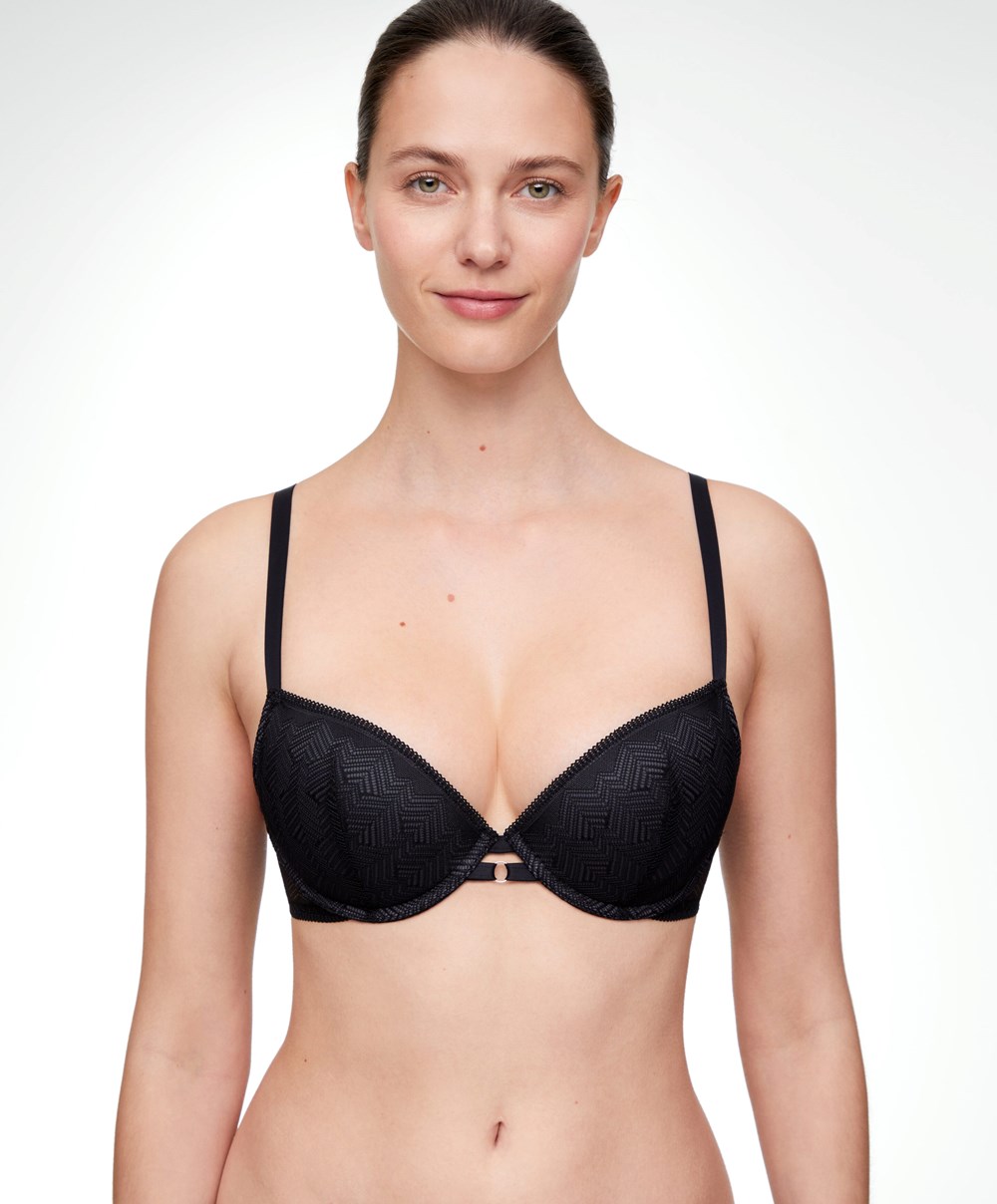 Black Oysho Lace Classic Push-up Bra | SVXG76321